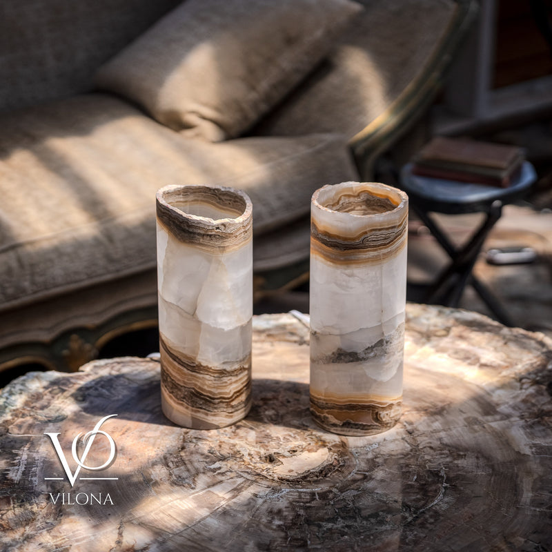 White Ice Onyx - 12" Tall, x 4.5" Diameter (Small Live Edge Table Lamp Pair #2), photo 8 of 10