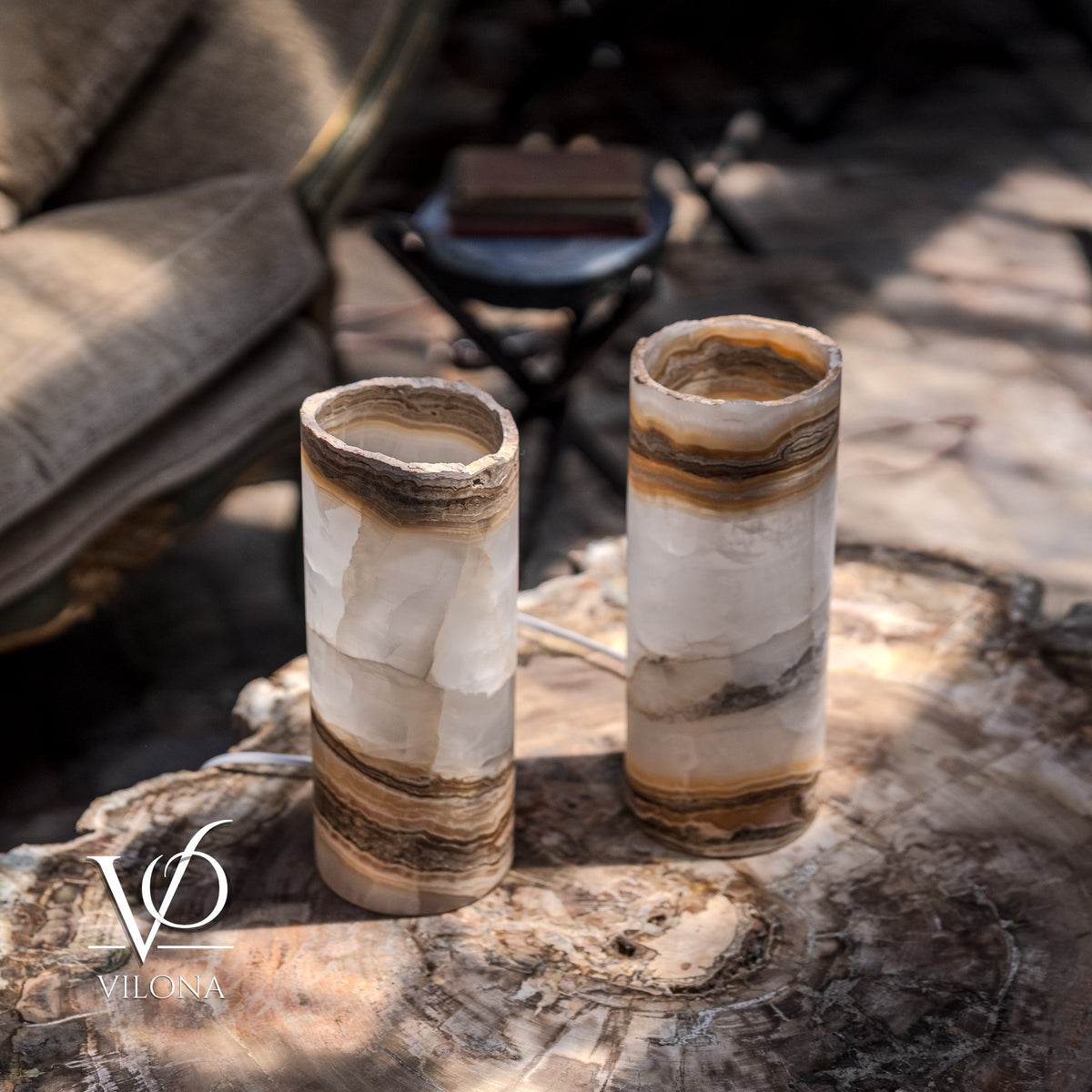 White Ice Onyx - 12" Tall, x 4.5" Diameter (Small Live Edge Table Lamp Pair #2), photo 10 of 10