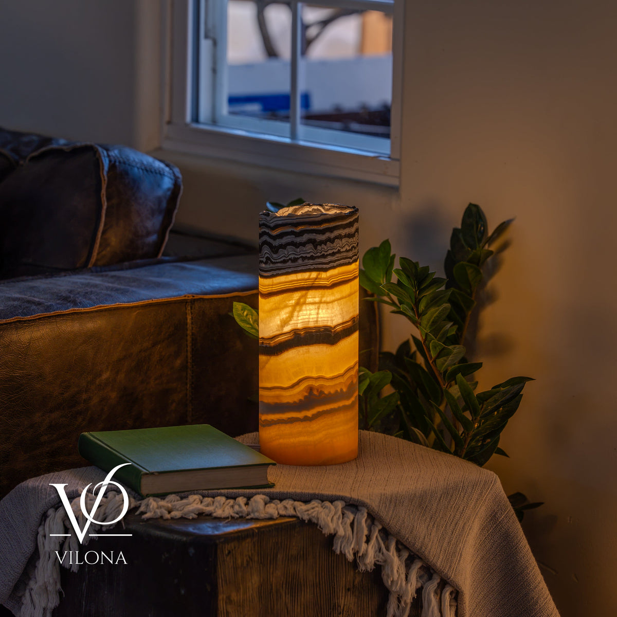 Golden Cloud Onyx - 12" Tall, x 4.5" Diameter (Small Live Edge Table Lamp #1), photo 5 of 11