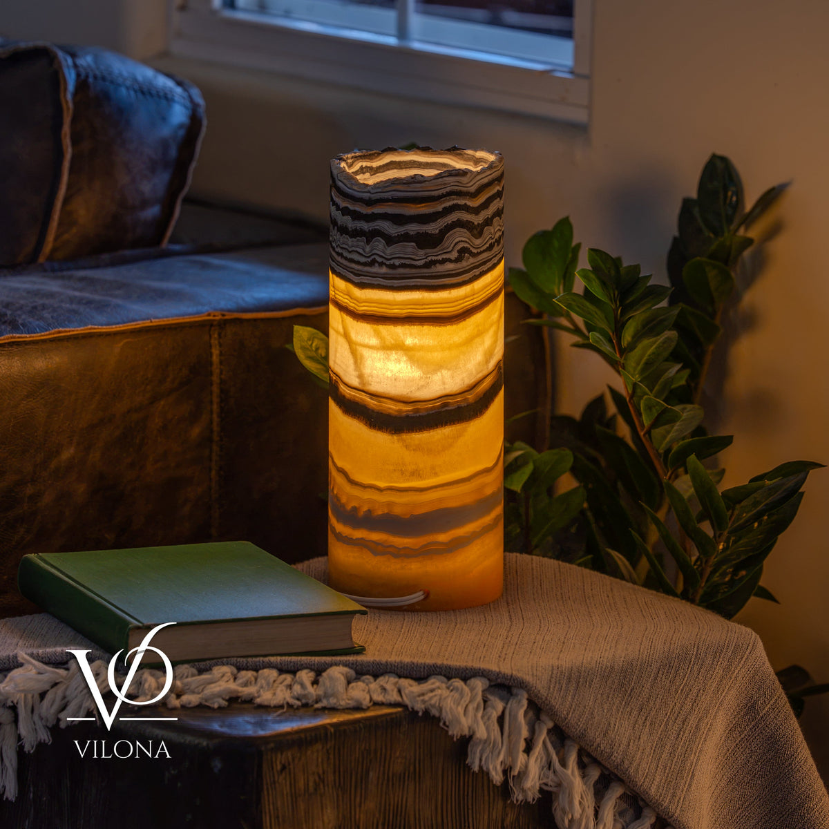 Golden Cloud Onyx - 12" Tall, x 4.5" Diameter (Small Live Edge Table Lamp #1), photo 3 of 11