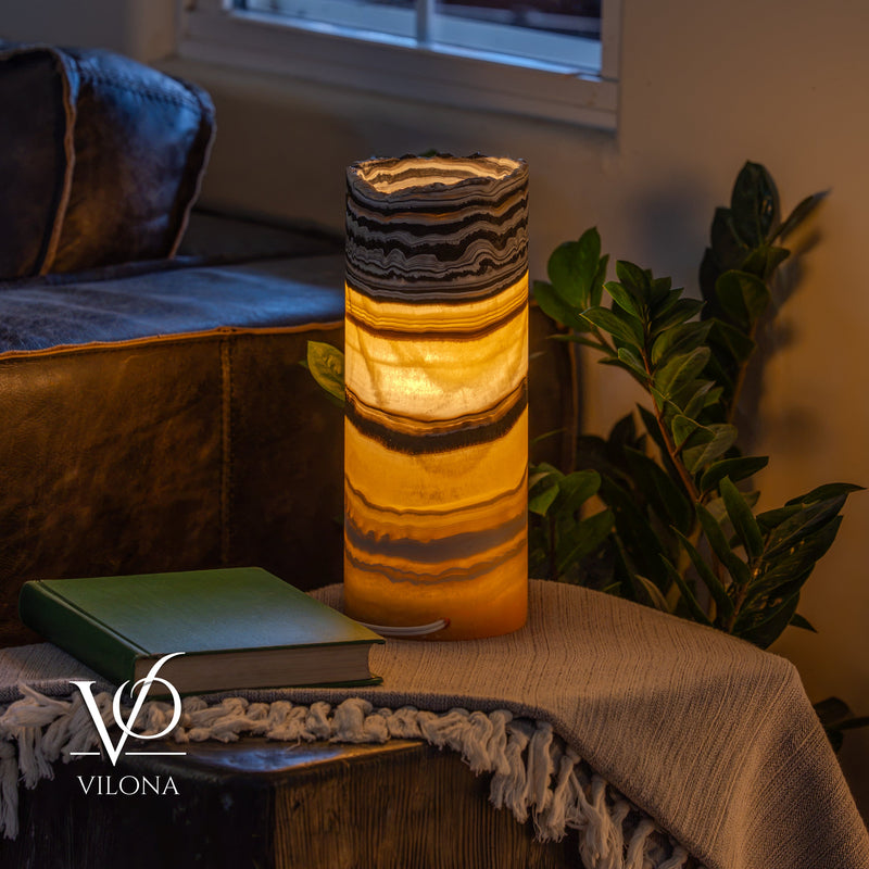 Golden Cloud Onyx - 12" Tall, x 4.5" Diameter (Small Live Edge Table Lamp #1), photo 3 of 11