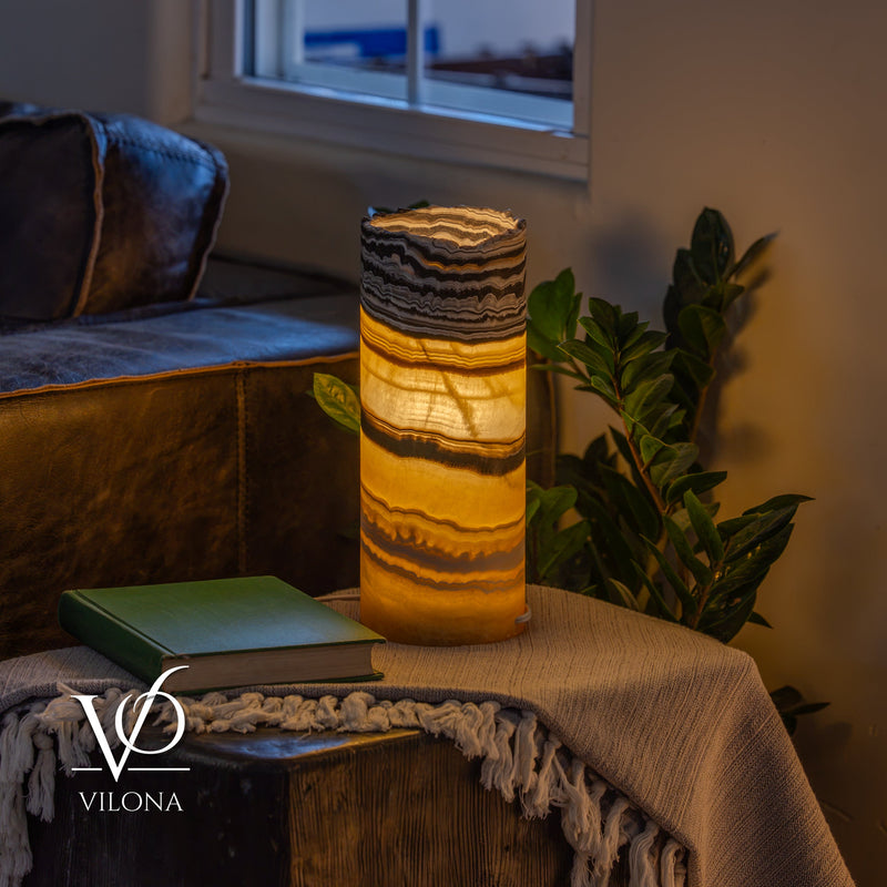 Golden Cloud Onyx - 12" Tall, x 4.5" Diameter (Small Live Edge Table Lamp #1), photo 6 of 11