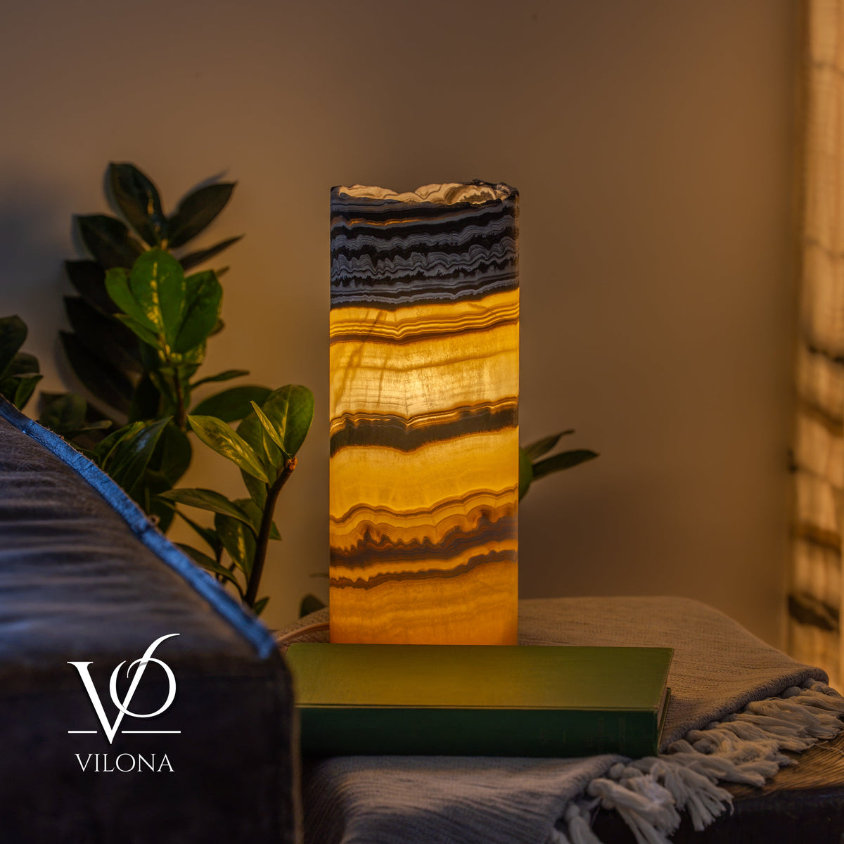 Golden Cloud Onyx - 12" Tall, x 4.5" Diameter (Small Live Edge Table Lamp #1), photo 4 of 11