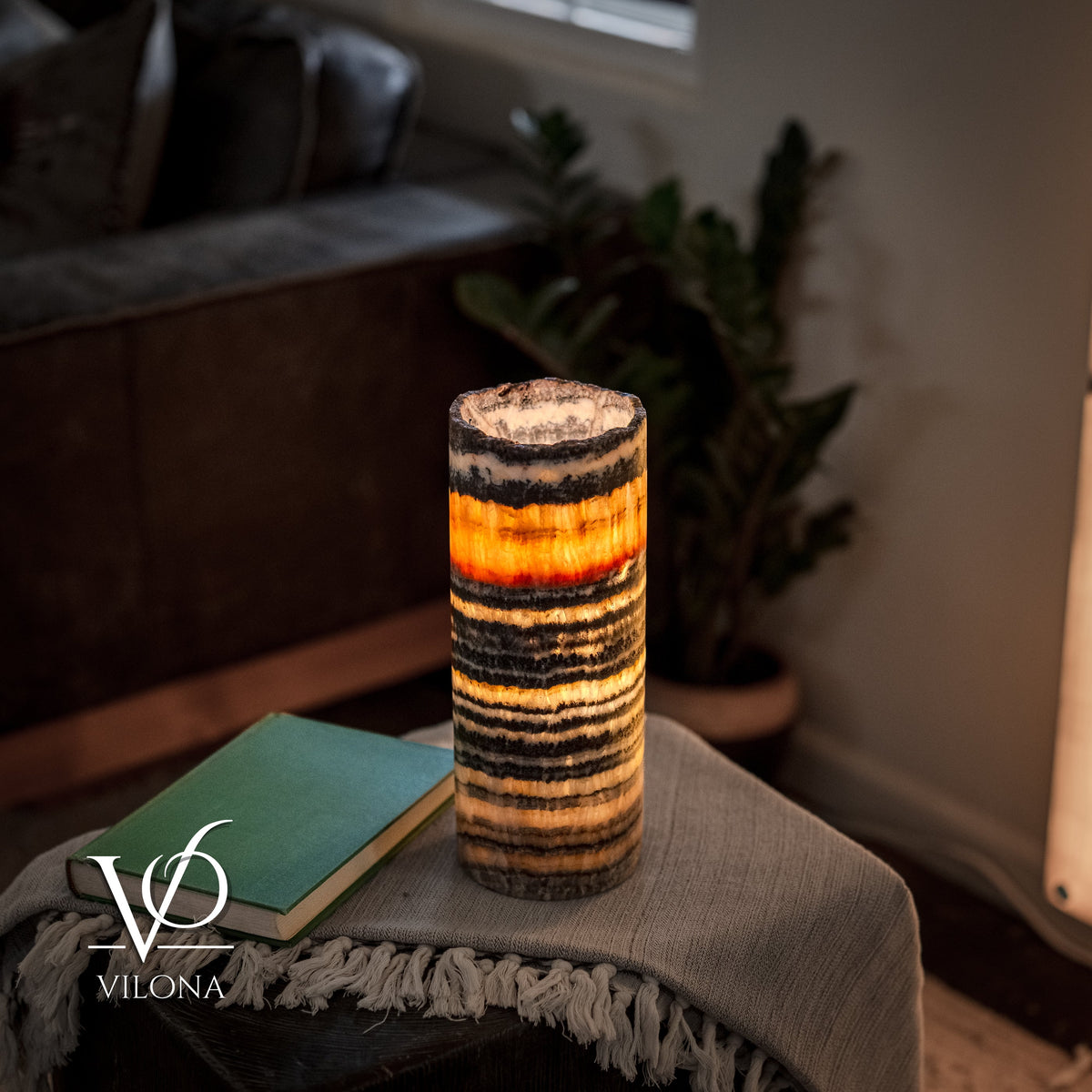 Tangerine Onyx - 12" Tall, x 4.5" Diameter (Small Table Lamp #1), photo 3 of 9