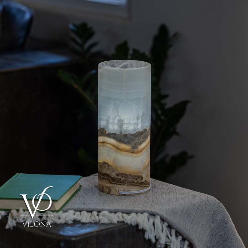 White Ice Onyx - 12" Tall, x 4.5" Diameter (Small Table Lamp #1), photo 7 of 8