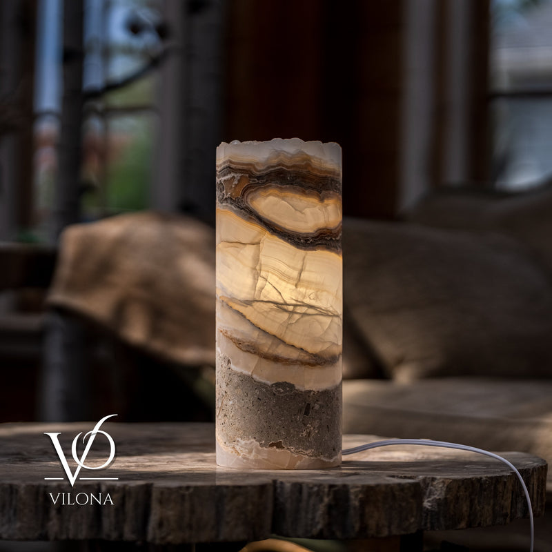 White Ice Onyx - 12" Tall, x 4.5" Diameter (Small Live Edge Table Lamp #2), photo 2 of 9