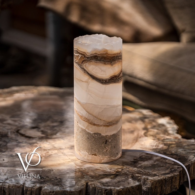 White Ice Onyx - 12" Tall, x 4.5" Diameter (Small Live Edge Table Lamp #2), photo 4 of 9
