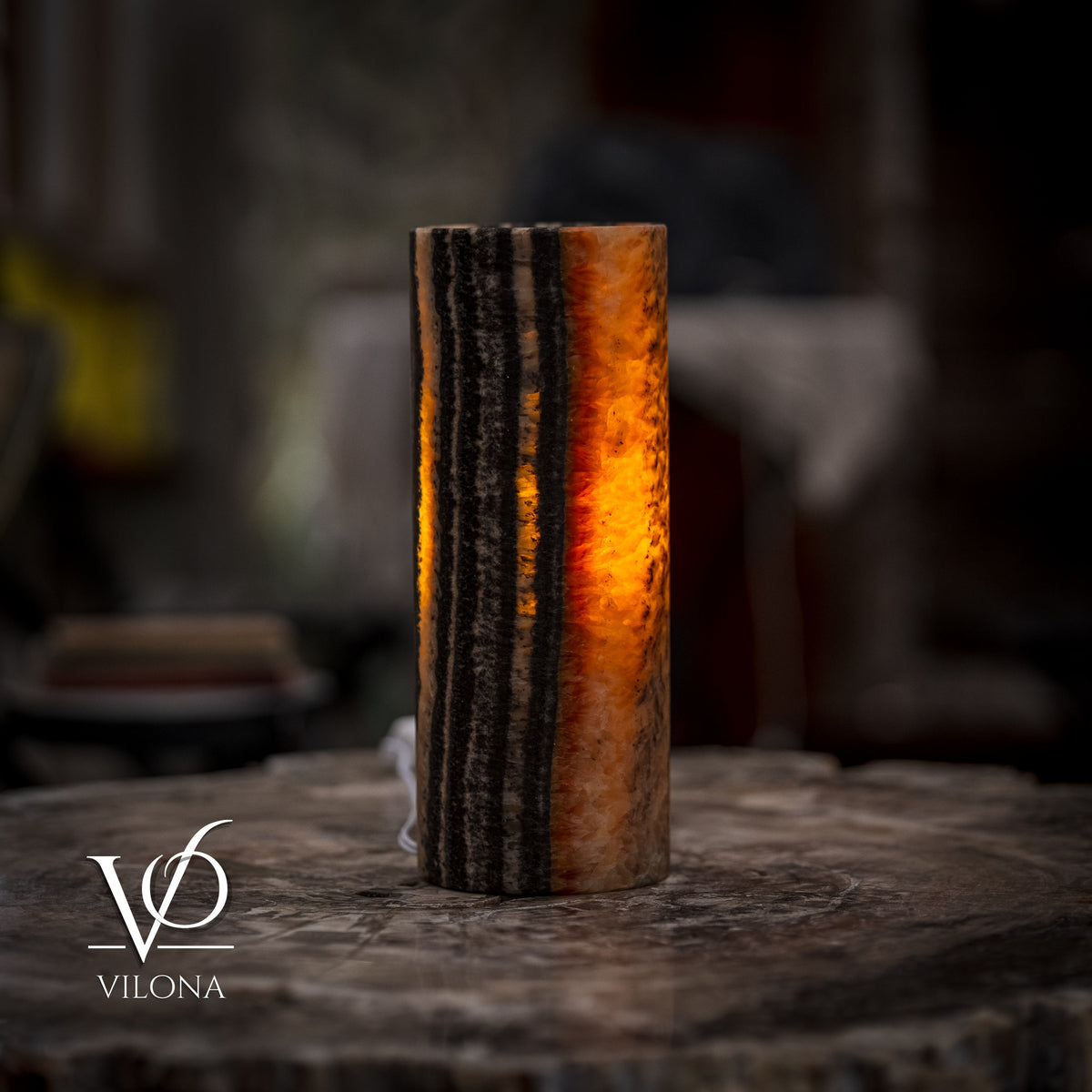 Tangerine Onyx - 12" Tall, x 4.5" Diameter (Small Table Lamp #2), photo 4 of 10