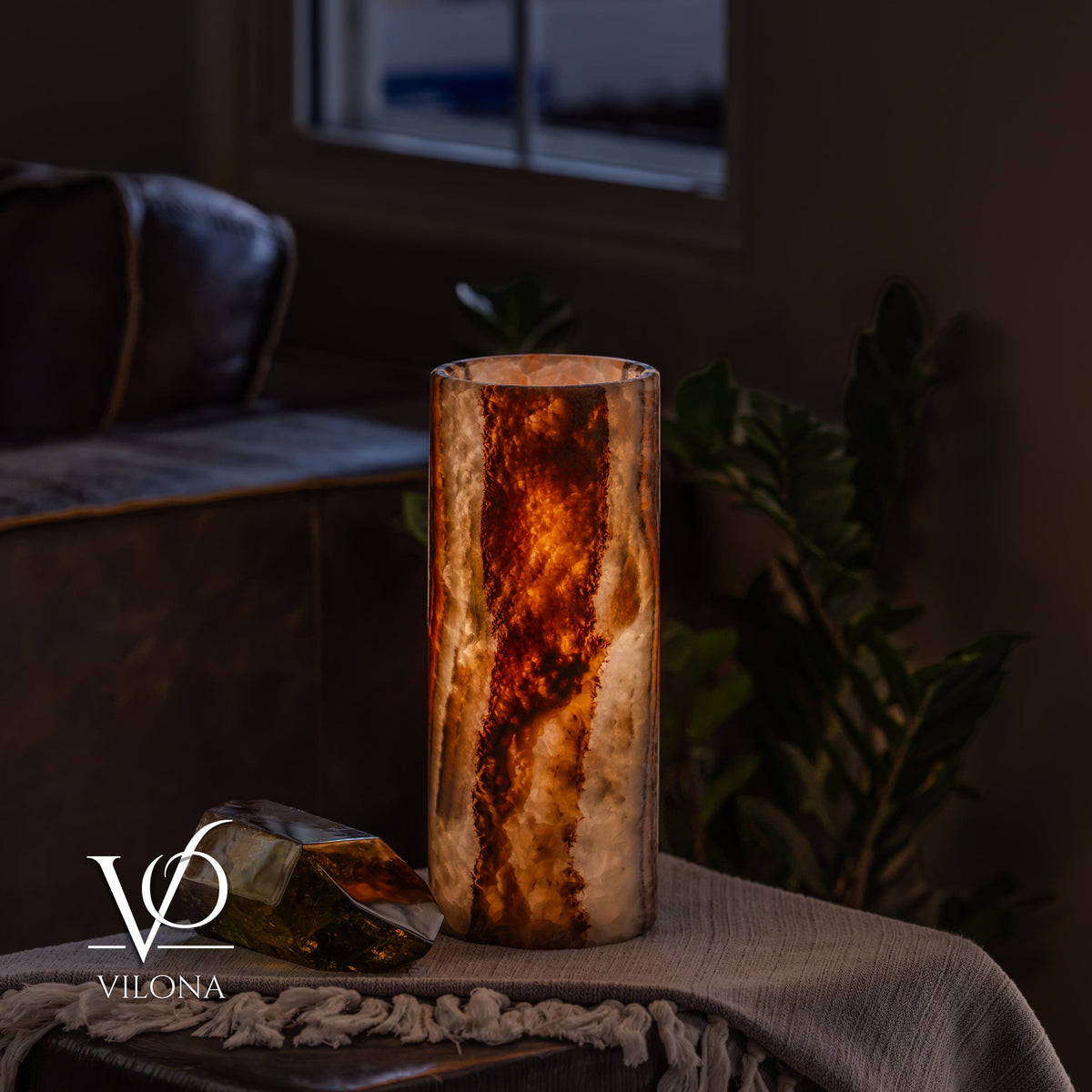 Tangerine Onyx - 12" Tall, x 4.5" Diameter (Small Table Lamp #4), photo 3 of 10