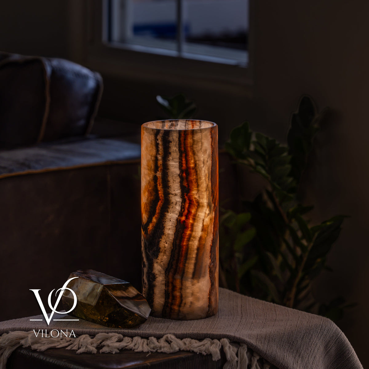 Tangerine Onyx - 12" Tall, x 4.5" Diameter (Small Table Lamp #4), photo 5 of 10