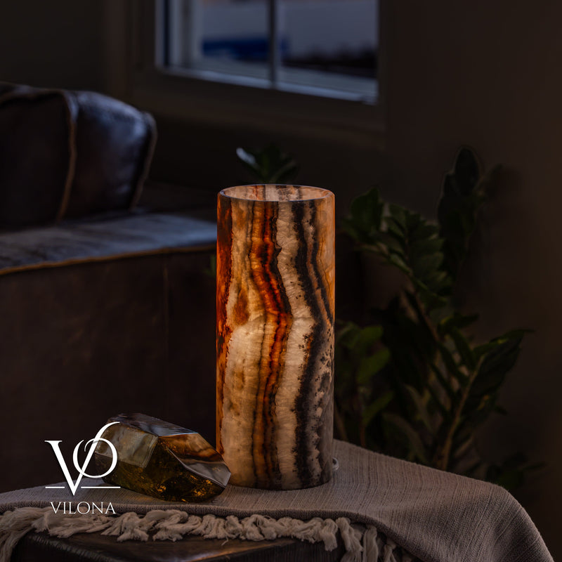 Tangerine Onyx - 12" Tall, x 4.5" Diameter (Small Table Lamp #4), photo 7 of 10