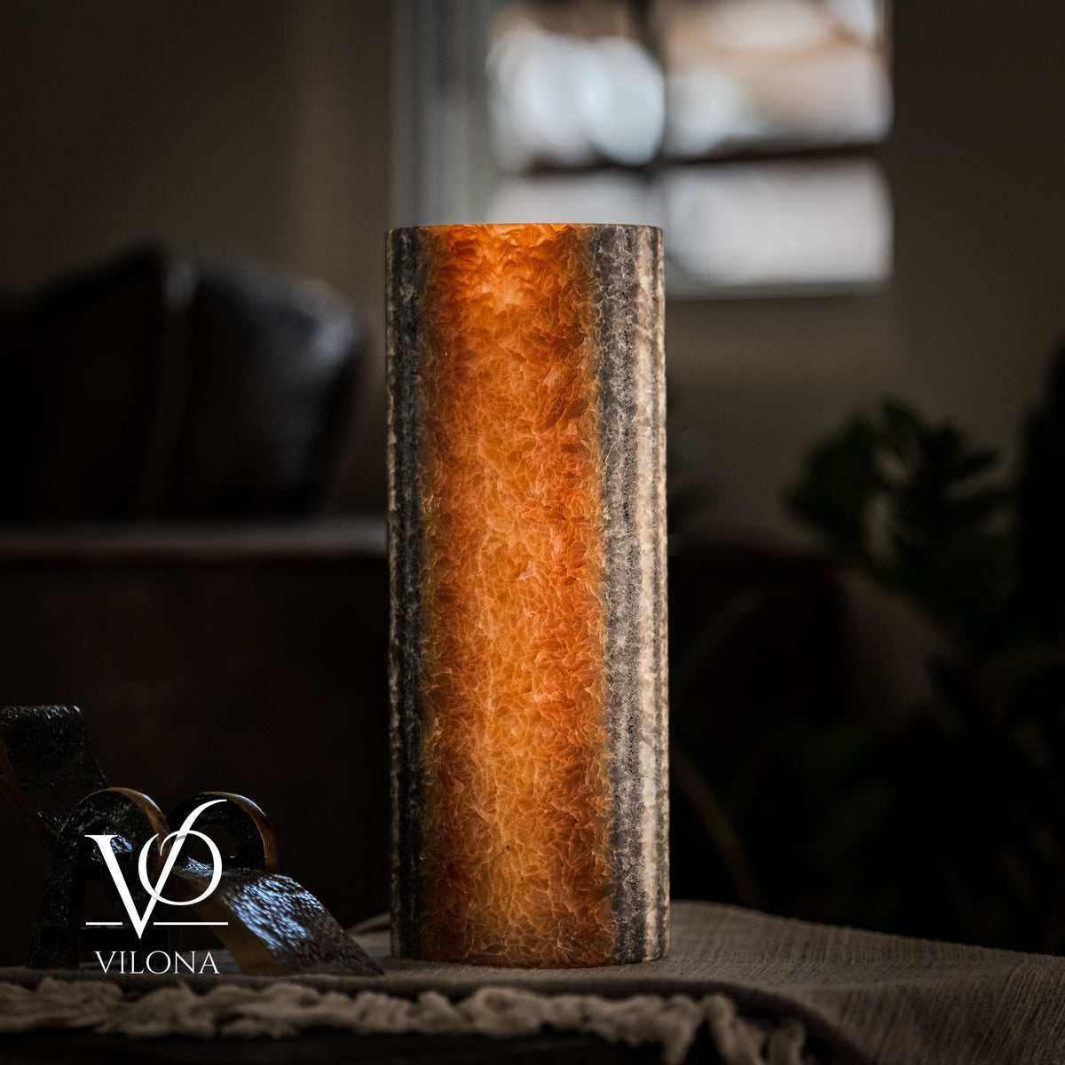 Tangerine Onyx - 12" Tall, x 4.5" Diameter (Small Table Lamp #3), photo 10 of 10