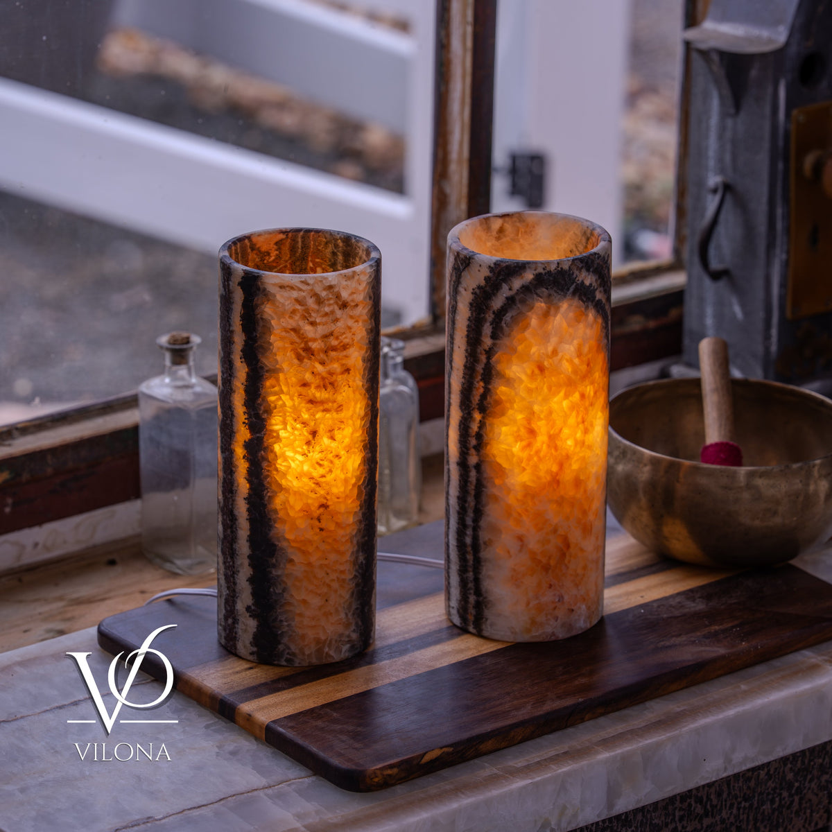 Tangerine Onyx - 12" Tall, x 4.5" Diameter (Small Table Lamp Pair #3)