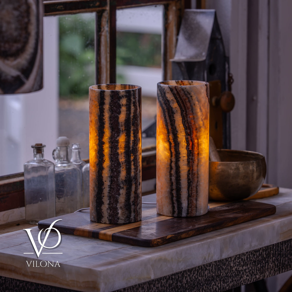 Tangerine Onyx - 12" Tall, x 4.5" Diameter (Small Table Lamp Pair #3), photo 7 of 11