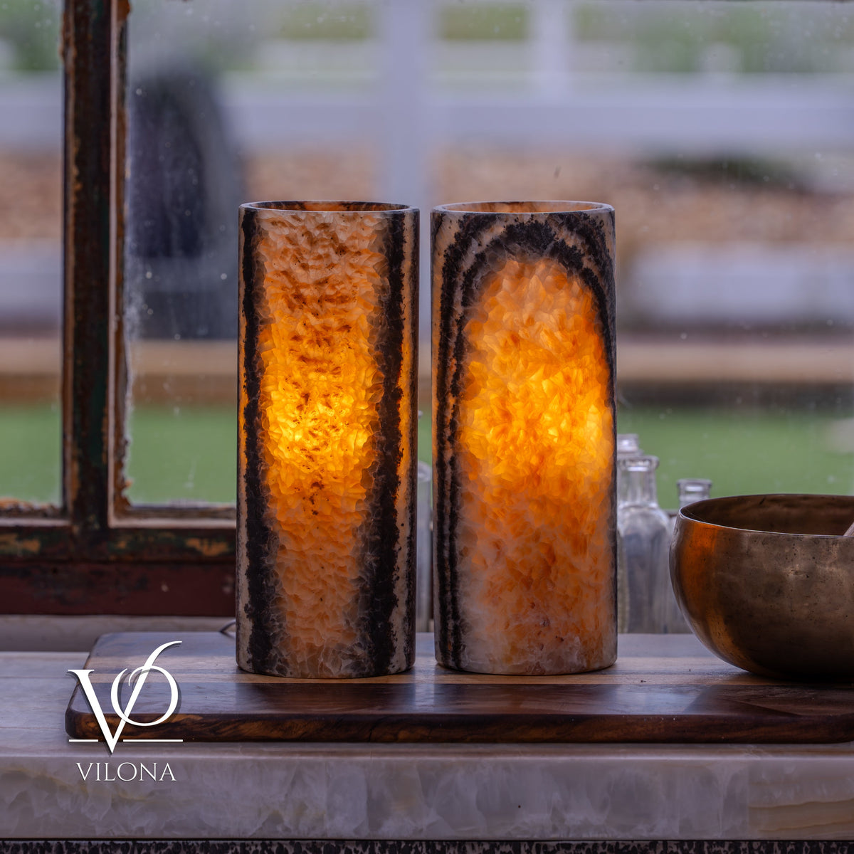 Tangerine Onyx - 12" Tall, x 4.5" Diameter (Small Table Lamp Pair #3), photo 3 of 11