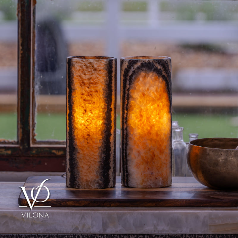 Tangerine Onyx - 12" Tall, x 4.5" Diameter (Small Table Lamp Pair #3), photo 3 of 11
