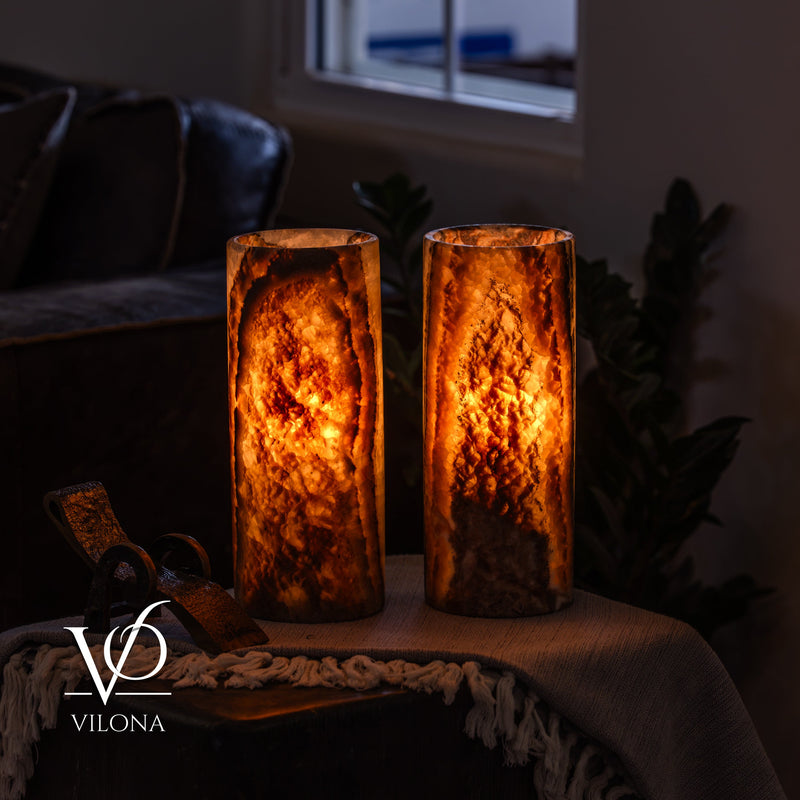 Tangerine Onyx - 12" Tall, x 4.5" Diameter (Small Table Lamp Pair #4), photo 5 of 9