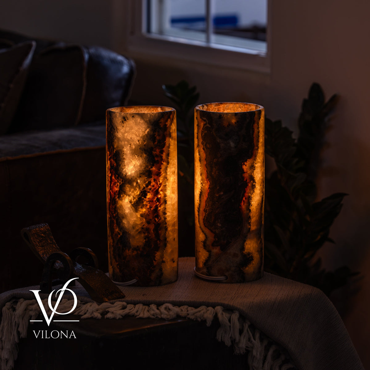 Tangerine Onyx - 12" Tall, x 4.5" Diameter (Small Table Lamp Pair #4), photo 6 of 9