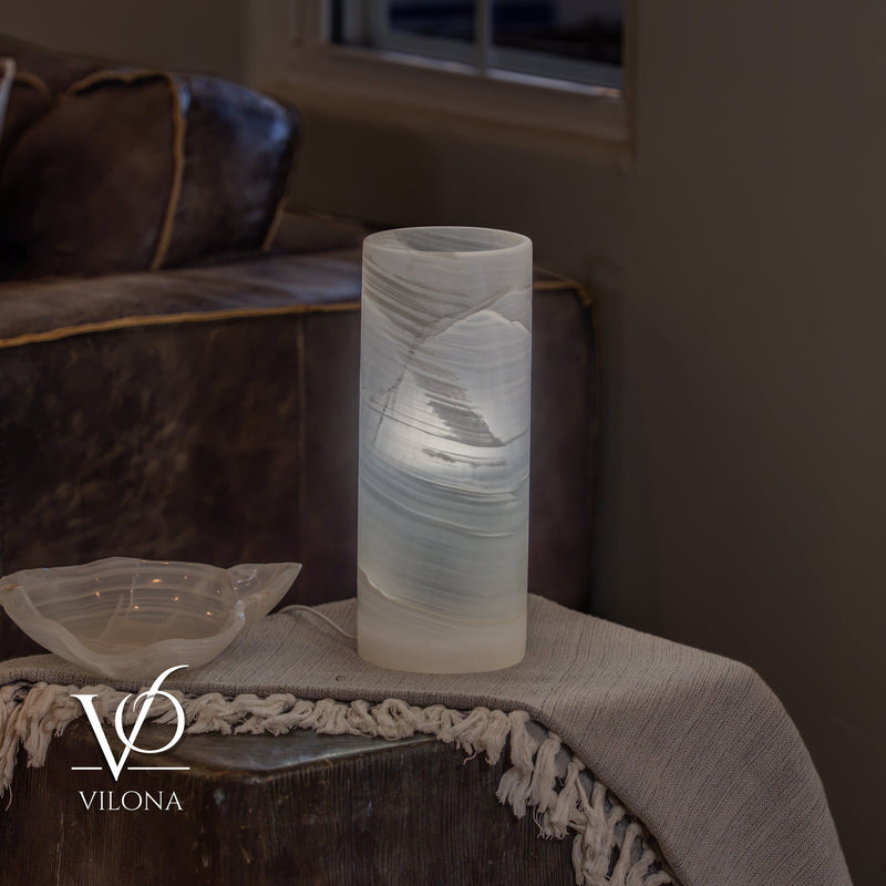 White Ice Onyx - 12" Tall, x 4.5" Diameter (Small Table Lamp #3), photo 4 of 9
