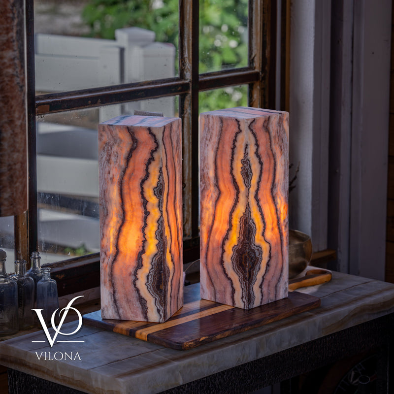 Rosa Onyx Table Lamp Pair – 17.75" Tall × 6" Square #1, photo 2 of 10