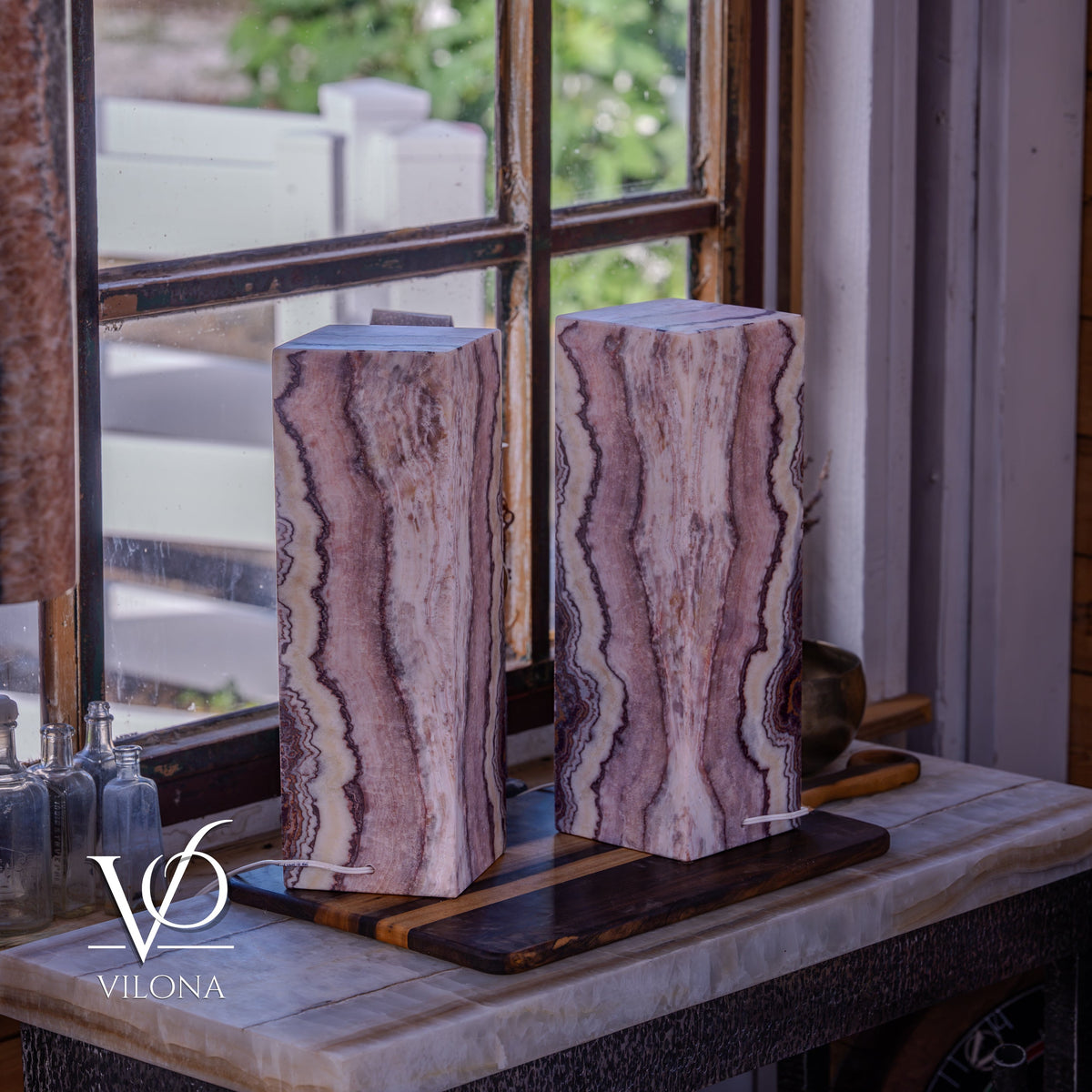 Rosa Onyx Table Lamp Pair – 17.75" Tall × 6" Square #1, photo 7 of 10
