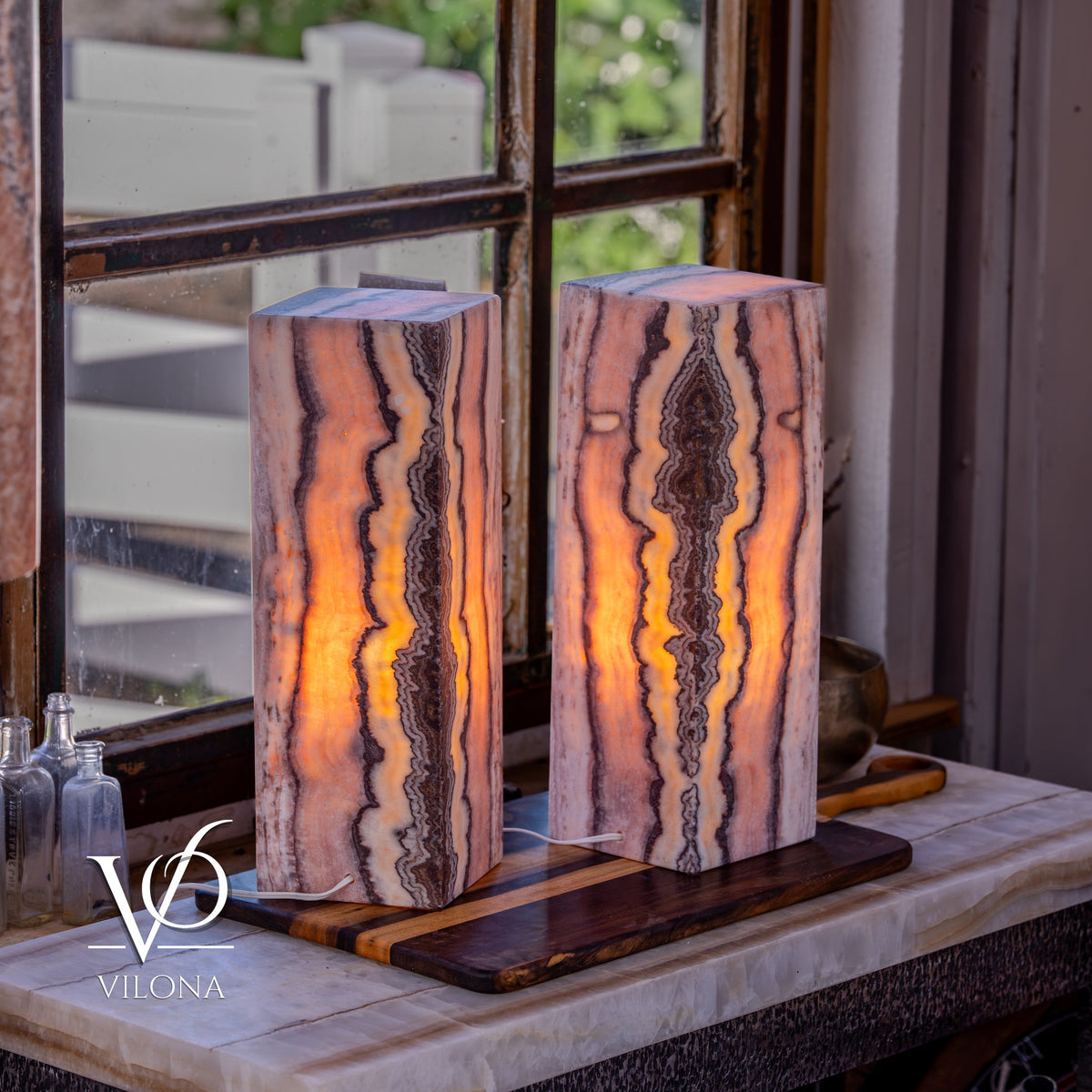 Rosa Onyx Table Lamp Pair – 17.75" Tall × 6" Square #2, photo 6 of 9
