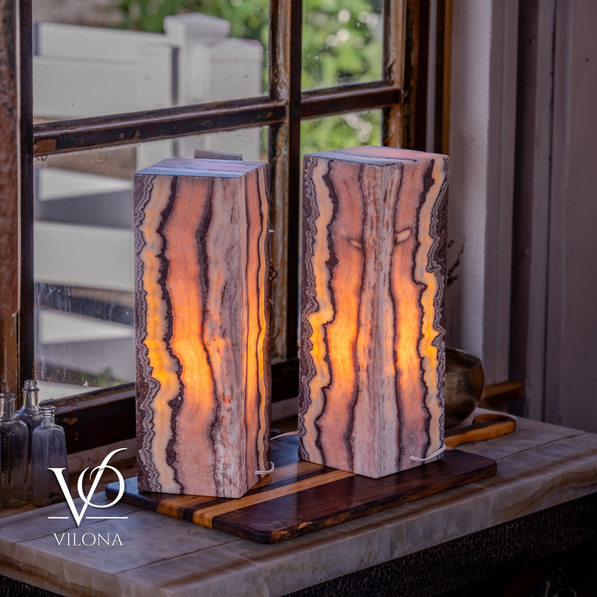 Rosa Onyx Table Lamp Pair – 17.75" Tall × 6" Square #2, photo 8 of 9