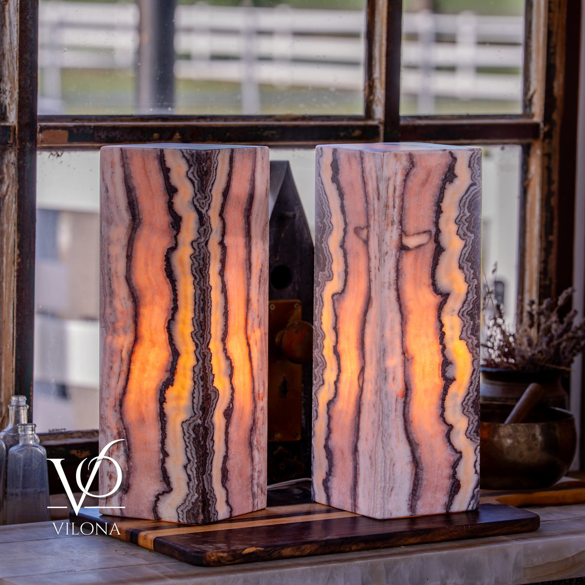Rosa Onyx Table Lamp Pair – 17.75" Tall × 6" Square #2, photo 9 of 9