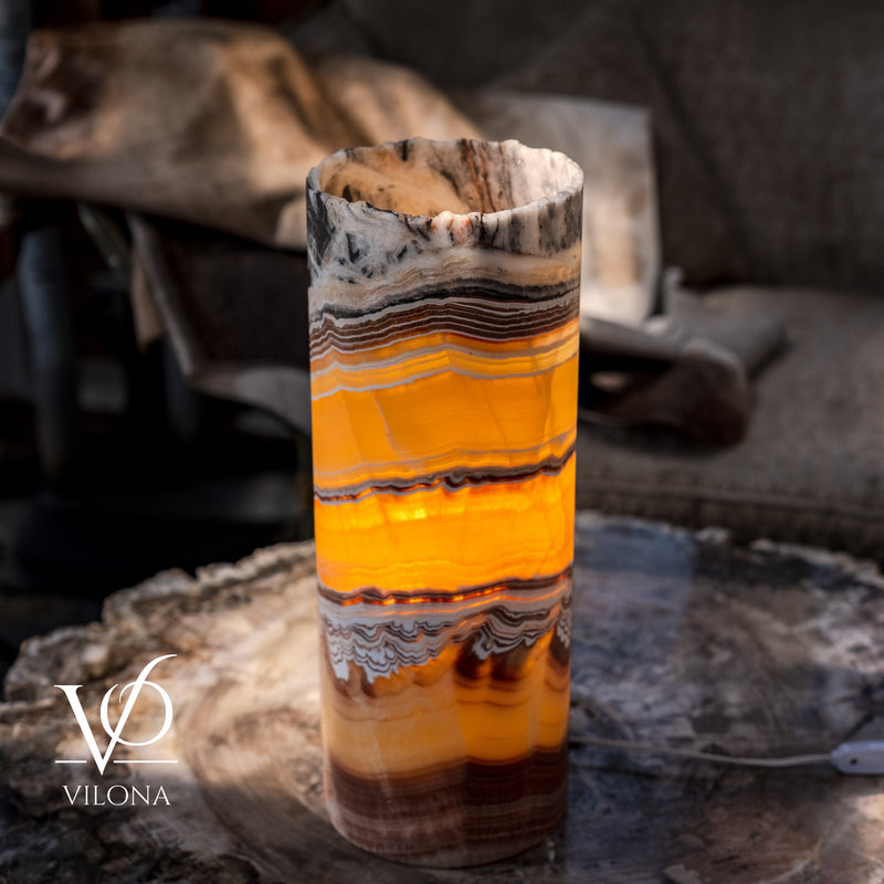 Miami Sunset Onyx Cylinder Live Edge Table Lamp #1, photo 5 of 9