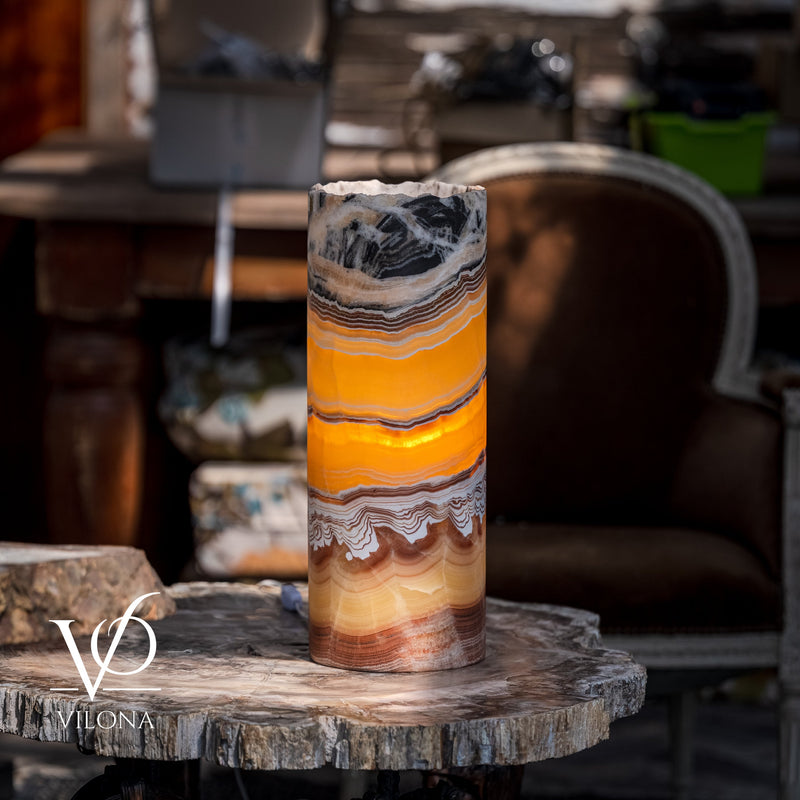 Miami Sunset Onyx Cylinder Live Edge Table Lamp #1, photo 7 of 9