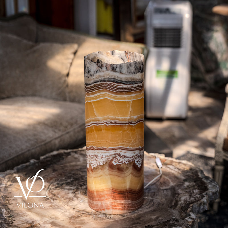 Miami Sunset Onyx Cylinder Live Edge Table Lamp #1, photo 8 of 9
