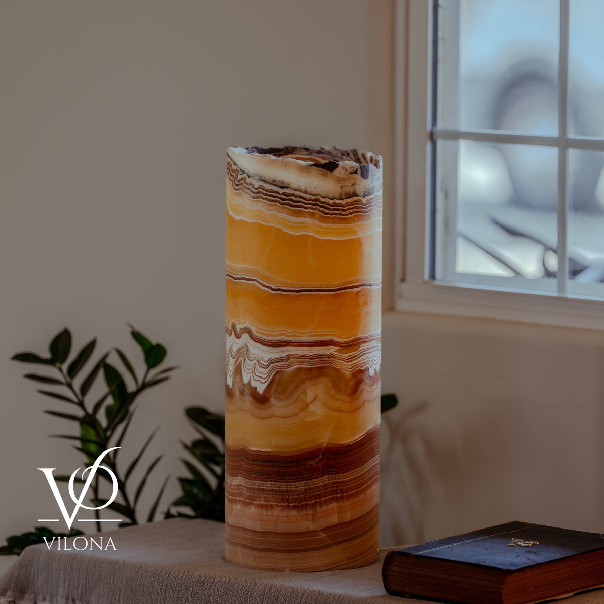 Miami Sunset Onyx Cylinder Live Edge Table Lamp #2, photo 6 of 12