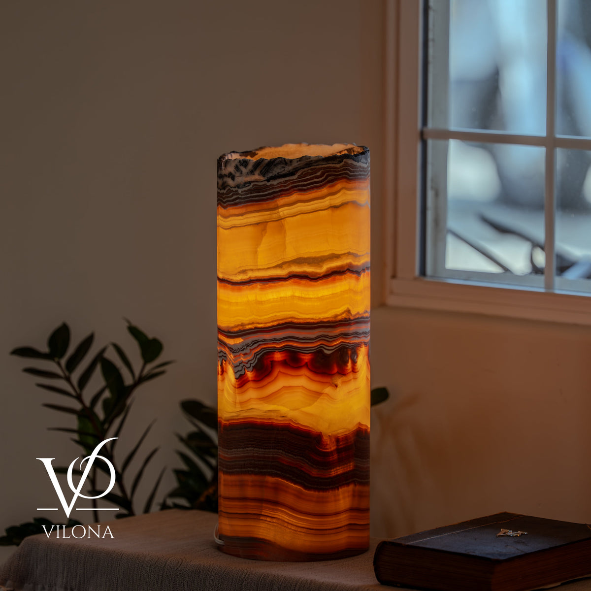 Miami Sunset Onyx Cylinder Live Edge Table Lamp #2, photo 7 of 12