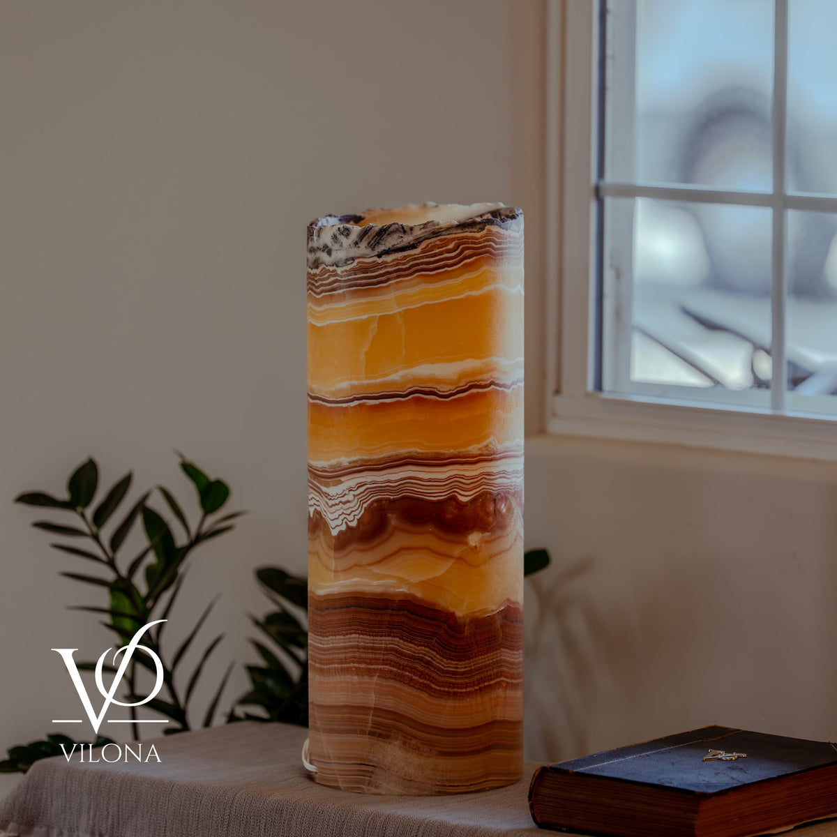 Miami Sunset Onyx Cylinder Live Edge Table Lamp #2, photo 8 of 12