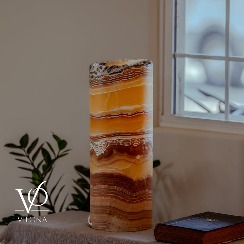 Miami Sunset Onyx Cylinder Live Edge Table Lamp #2, photo 8 of 12