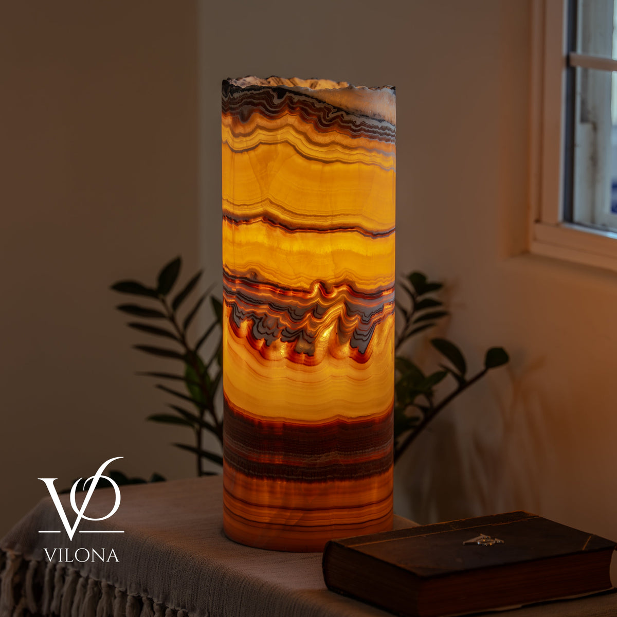 Miami Sunset Onyx Cylinder Live Edge Table Lamp #2, photo 9 of 12