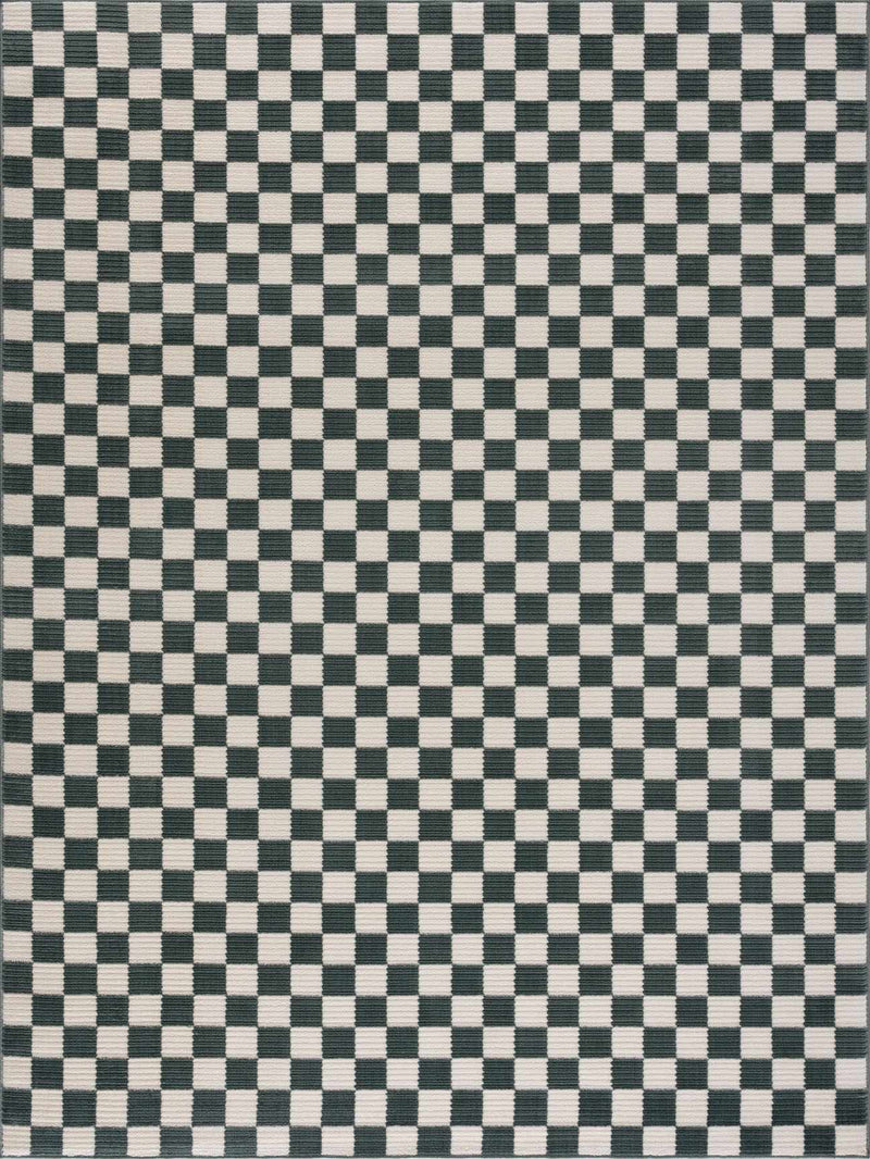 Kaysar Oil Green Checkered Washable Area Rug by Boutique Rugs