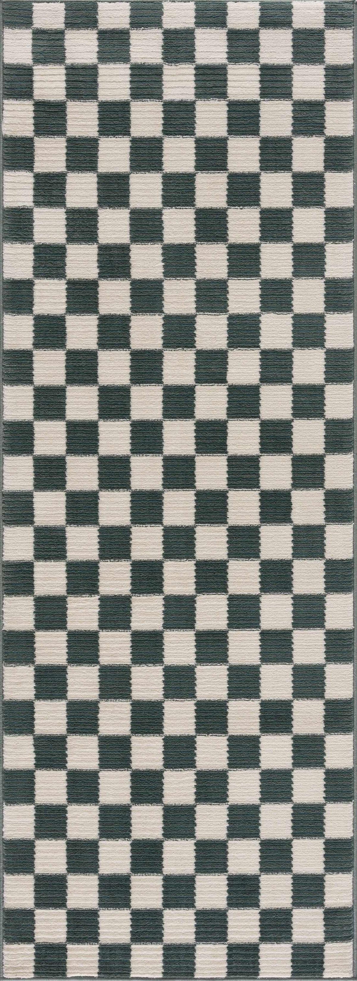 Kaysar Oil Green Checkered Washable Area Rug, photo 8 of 14