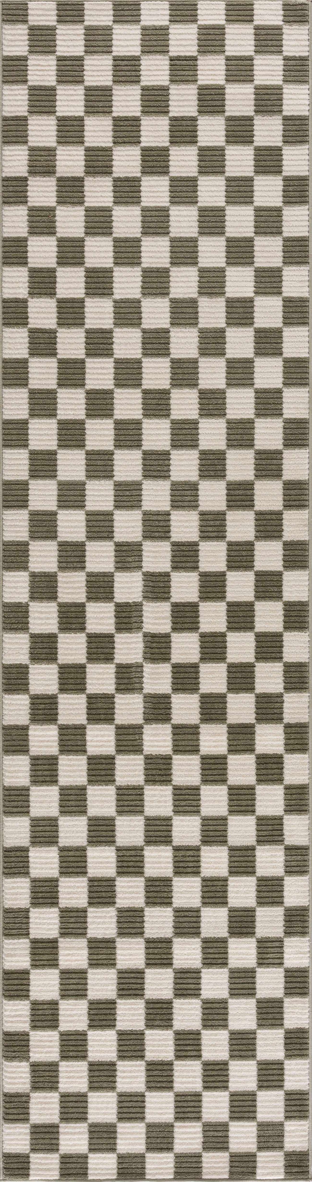 Kaysar Olive Green Checkered Washable Area Rug, photo 3 of 12