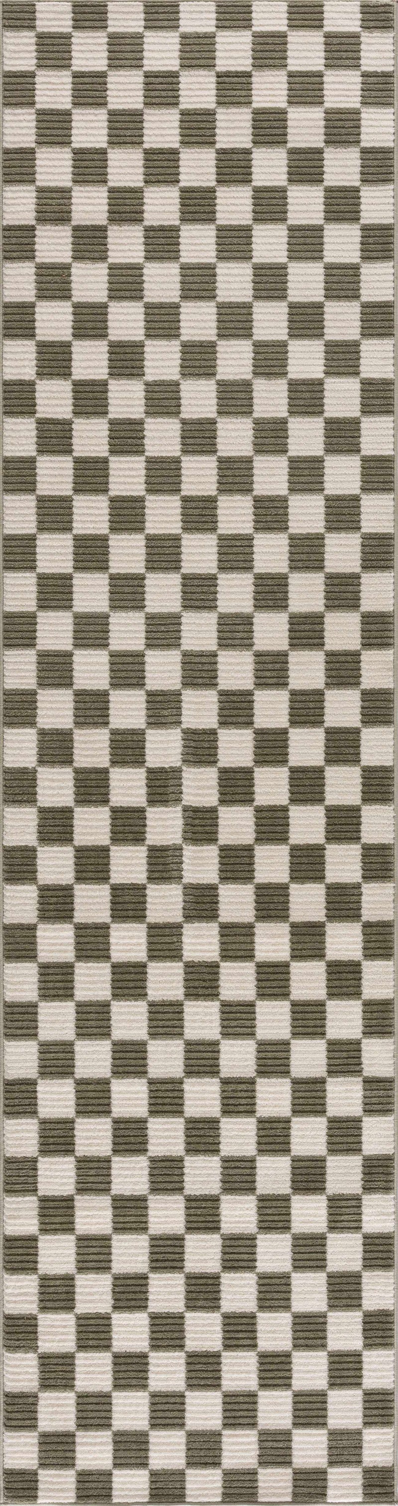Kaysar Olive Green Checkered Washable Area Rug by Boutique Rugs