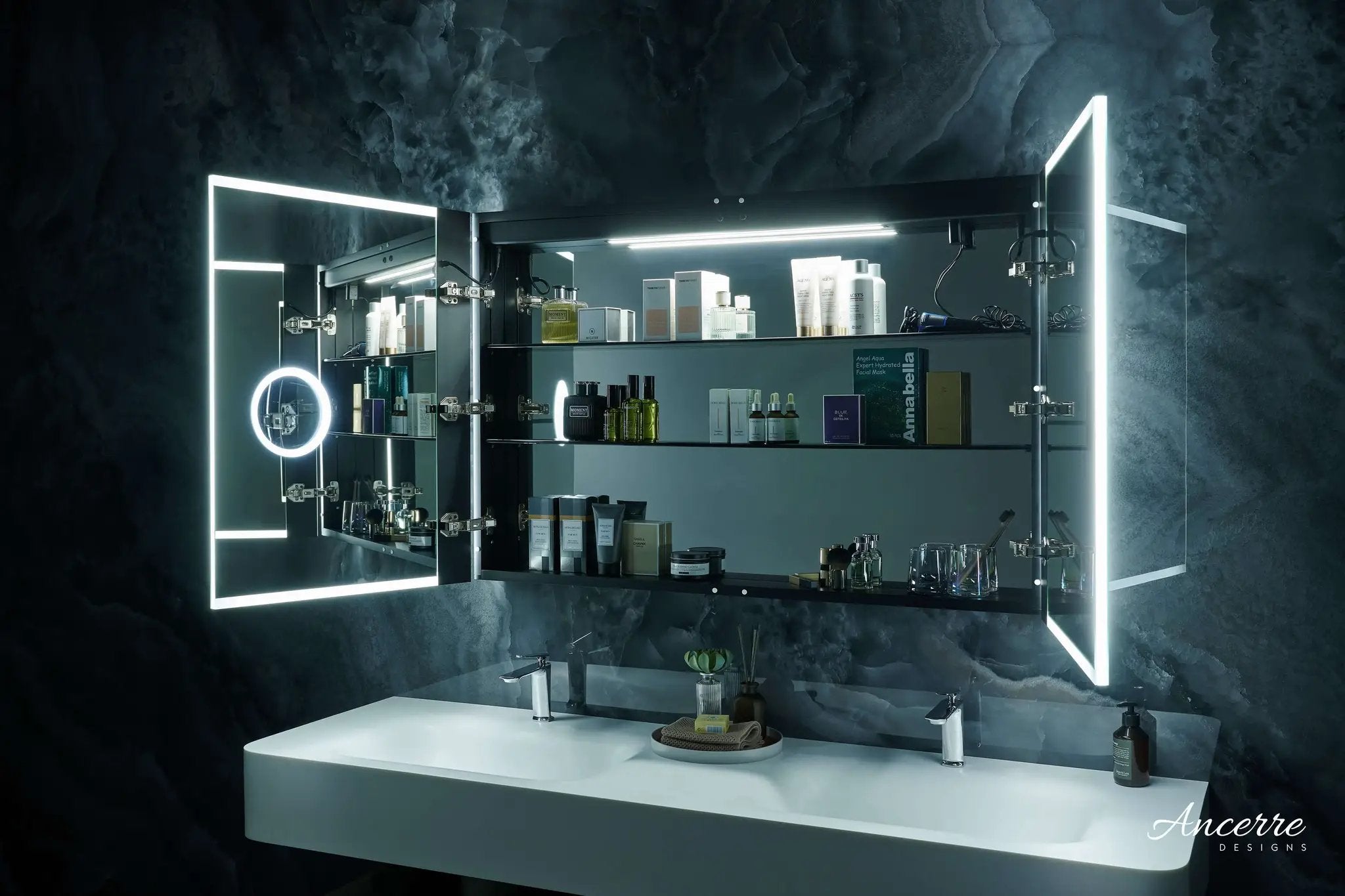 Pagani LED Mirror Cabinet with Defogger, Dimmer, Magnifier & USB outlet by Ancerre Designs