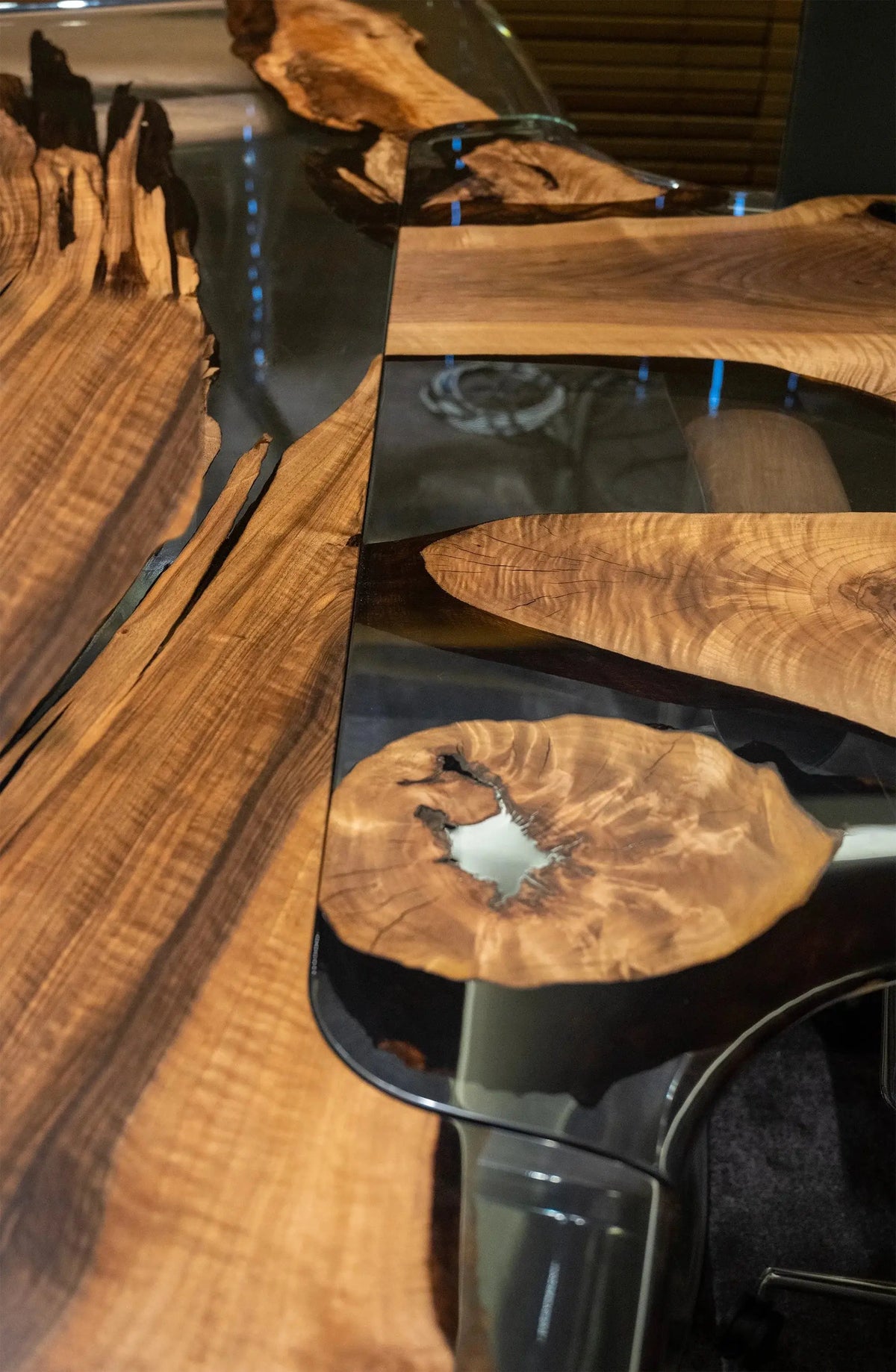 Luxury D-Shaped Walnut & Epoxy Executive Desk, photo 10 of 20