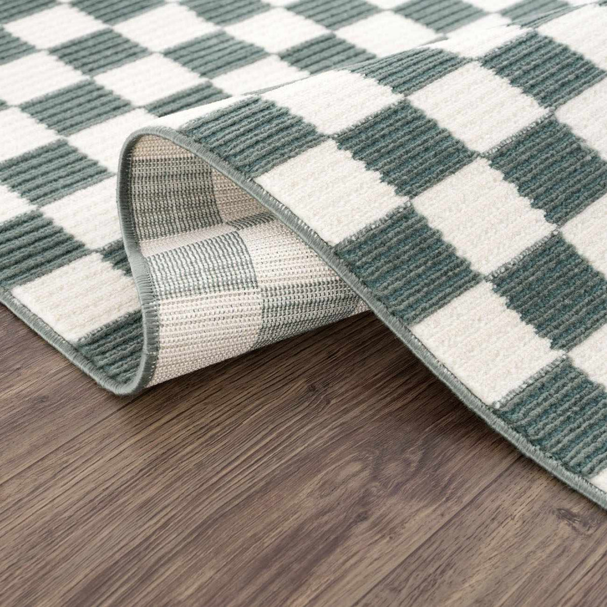 Kaysar Oil Green Checkered Washable Area Rug, photo 12 of 14