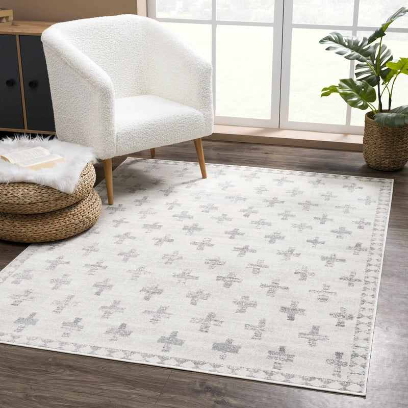 Tigris Swiss Cross Ivory & Gray 2322 Area Rug by Hauteloom