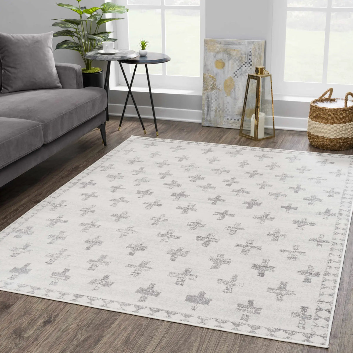 Tigris Swiss Cross Ivory & Gray 2322 Area Rug, photo 2 of 10