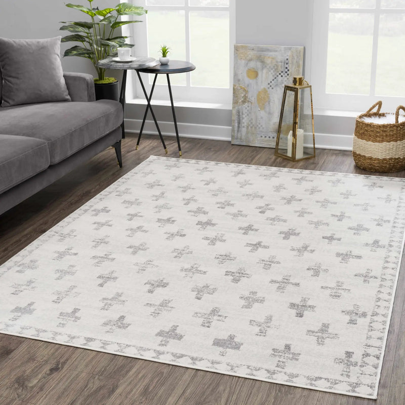Tigris Swiss Cross Ivory & Gray 2322 Area Rug by Hauteloom