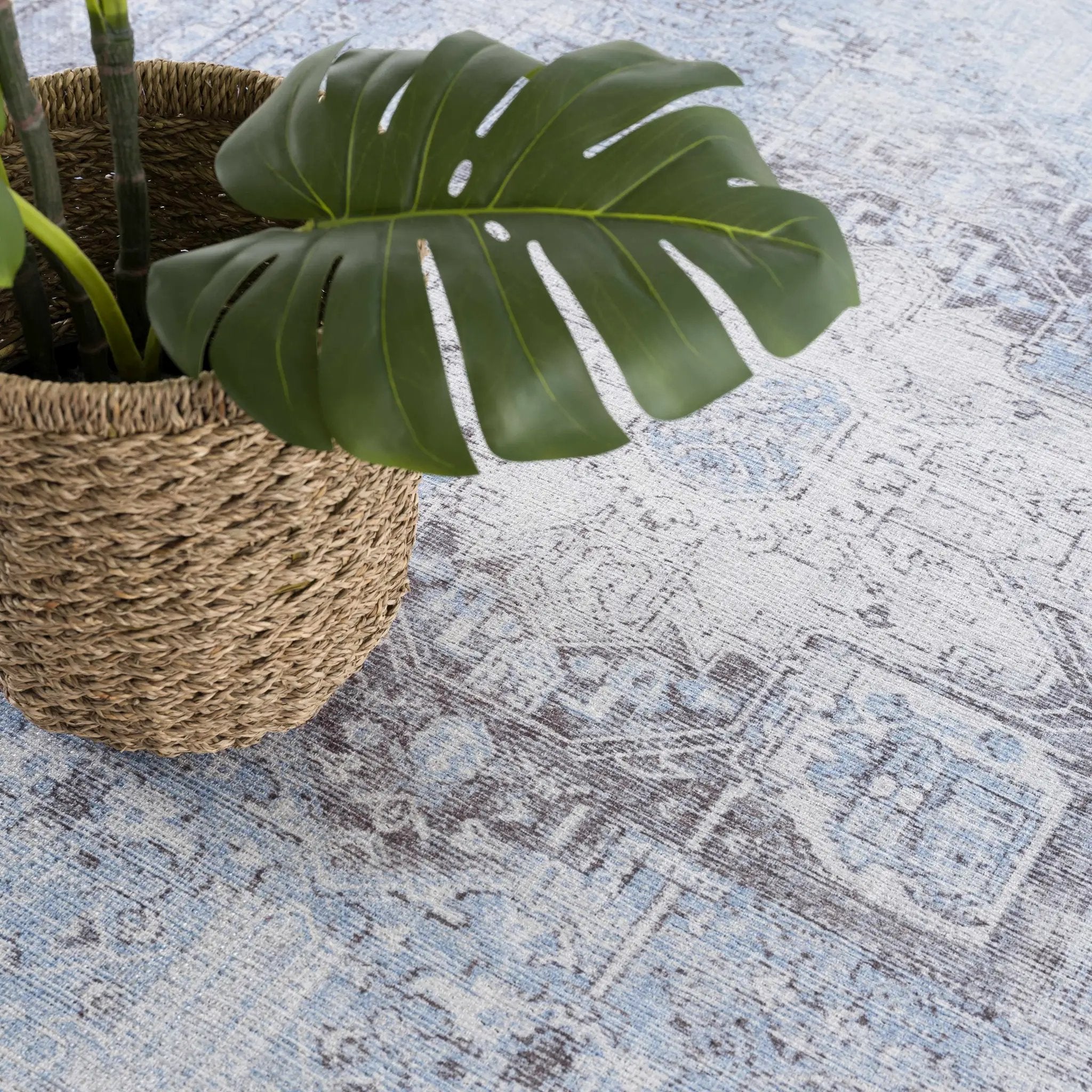 Aqua Rosman Washable Area Rug by Hauteloom