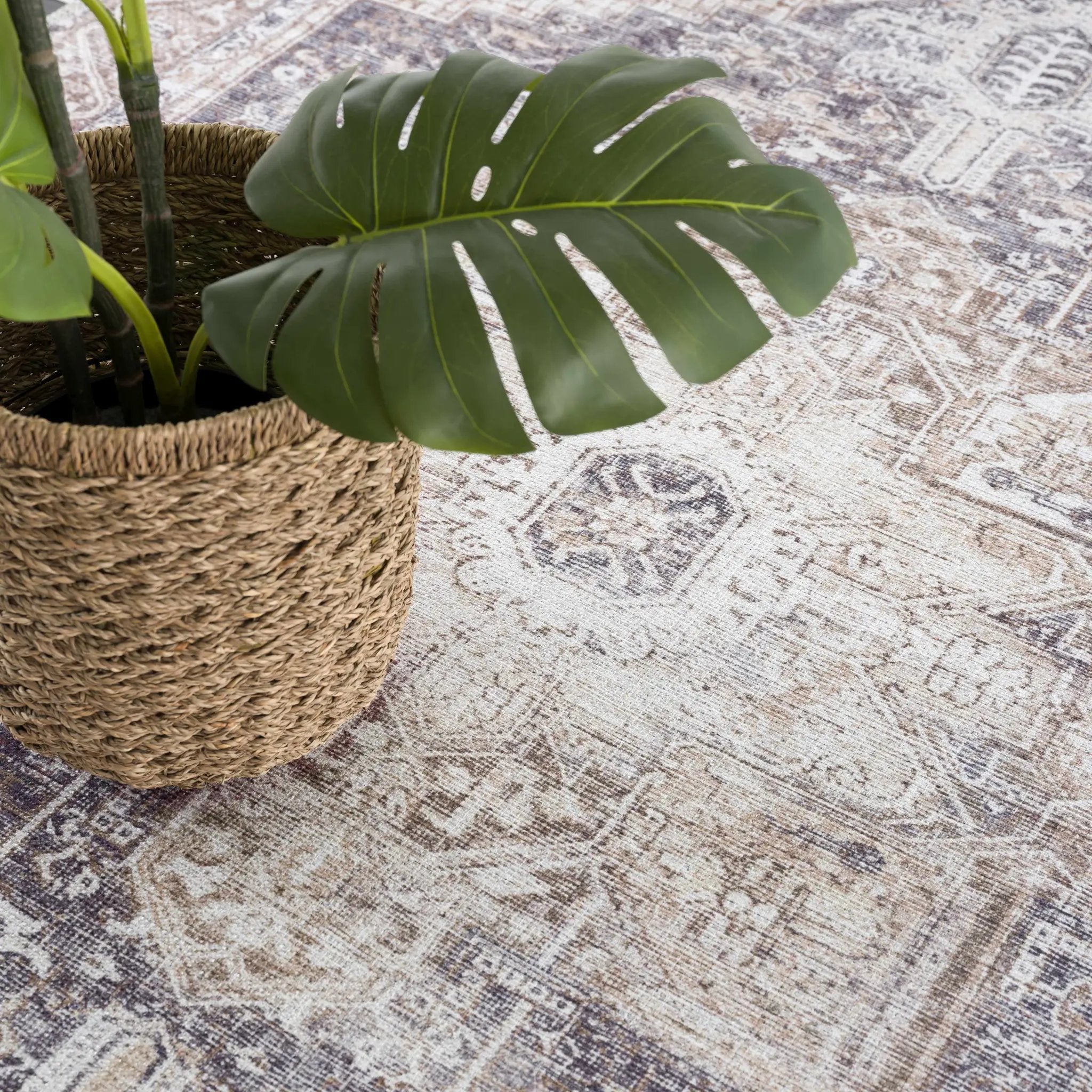 Beige Rosman Washable Area Rug by Hauteloom