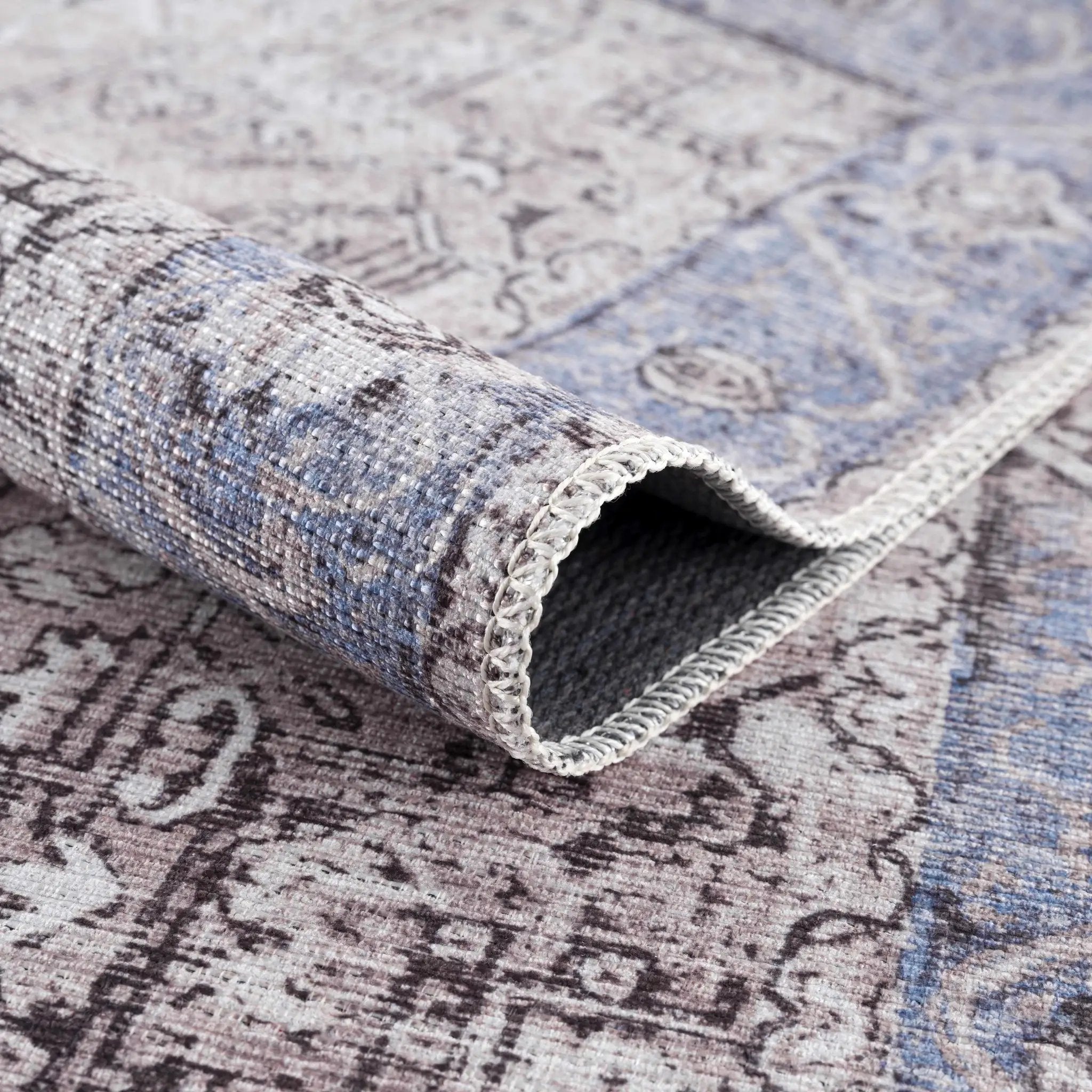 Rosman Blue&Beige Washable Area Rug by Hauteloom