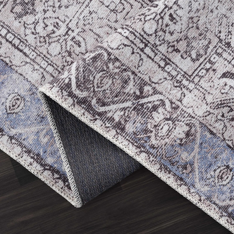 Rosman Blue&Beige Washable Area Rug by Hauteloom